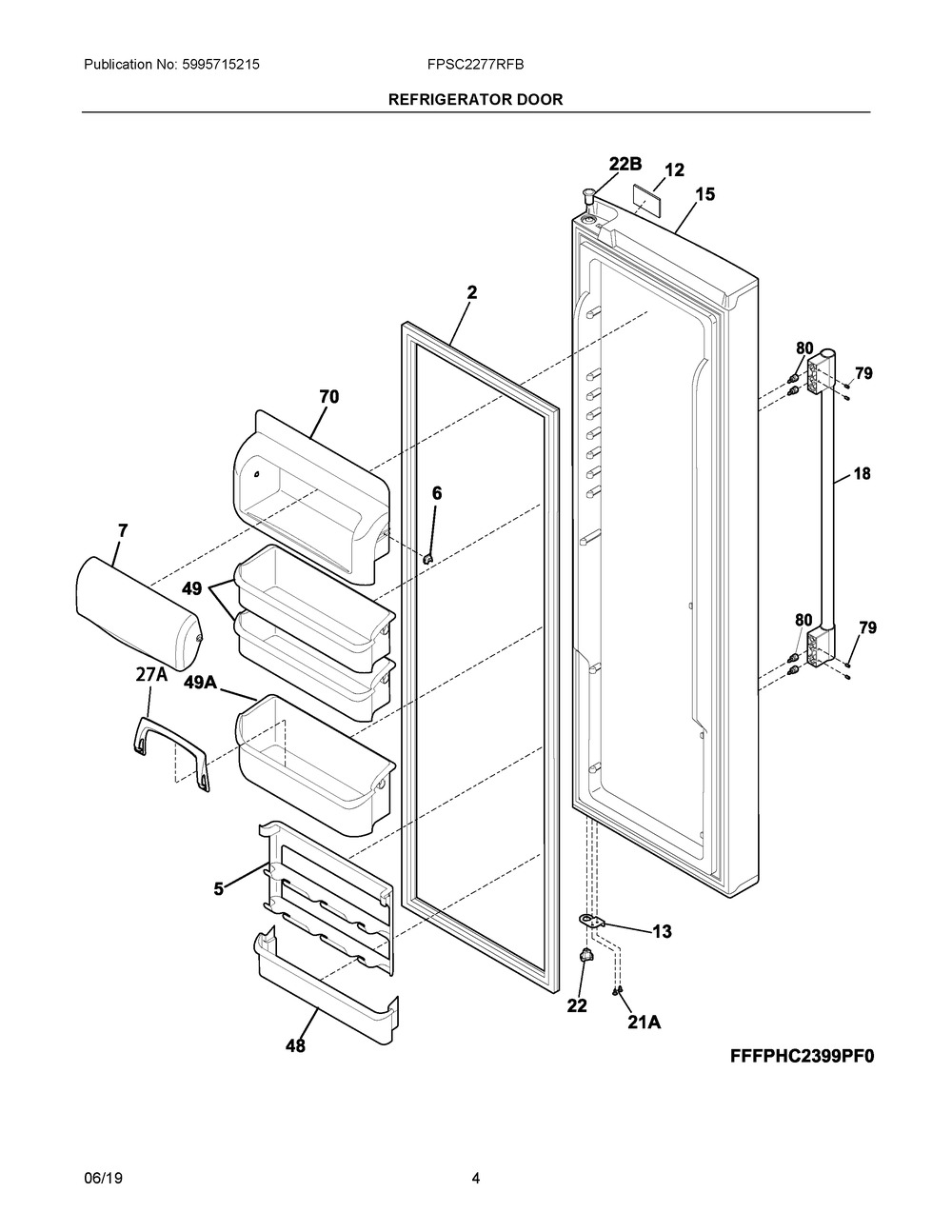 Refrigerator Door Diagram and Parts List for FPSC2277RFB  Frigidaire Refrigerator