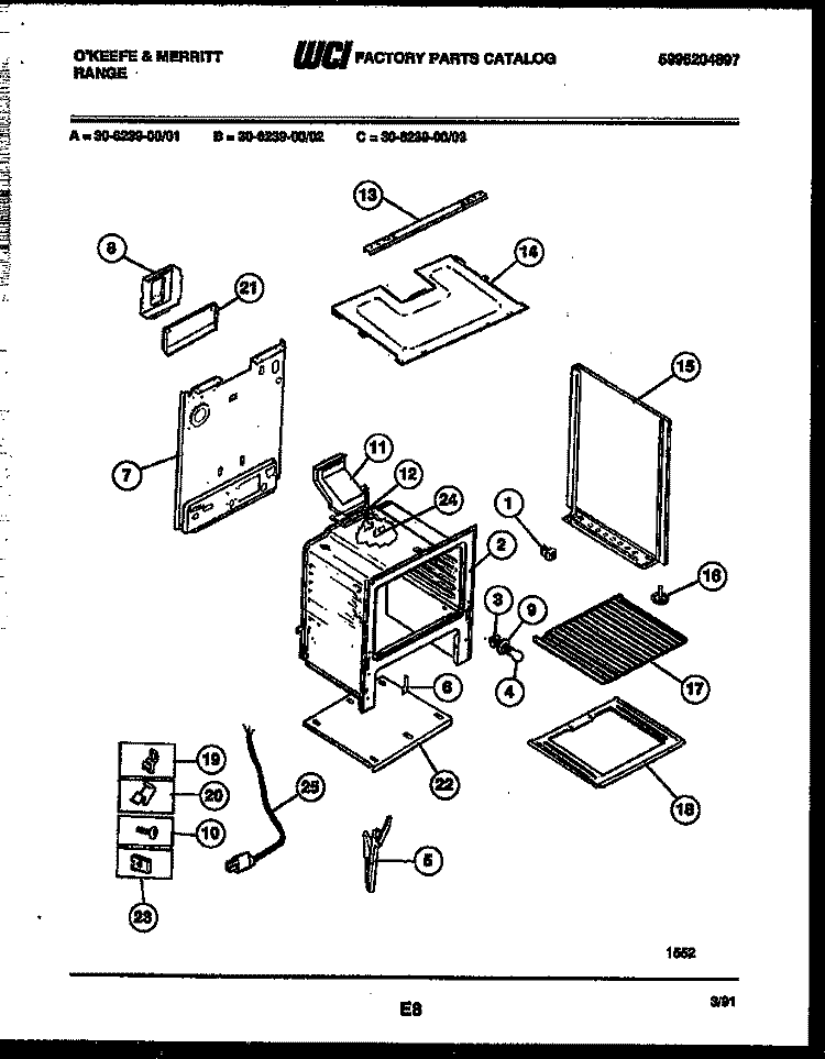 BODY PARTS Diagram and Parts List for 30-6239-00-02  Tappan Range