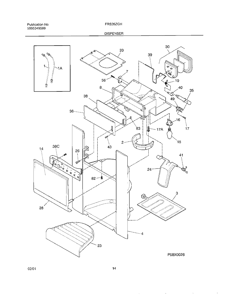 ICE & WATER DISPENSER Diagram and Parts List for FRS26ZGHD5  Frigidaire Refrigerator