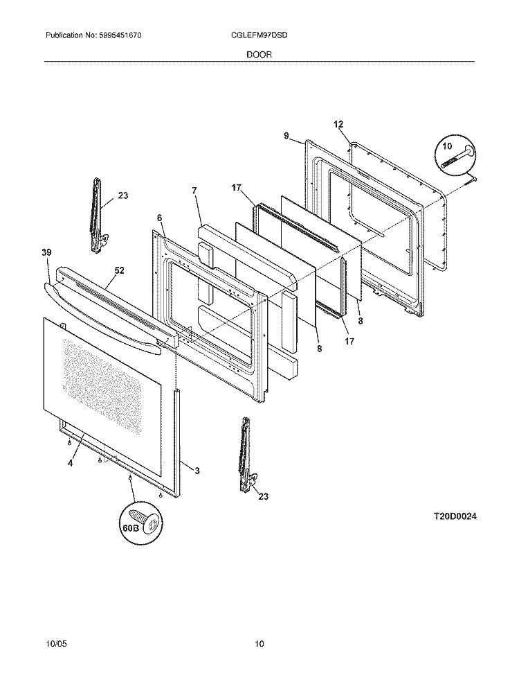 DOOR Diagram and Parts List for CGLEFM97DSD  Frigidaire Range