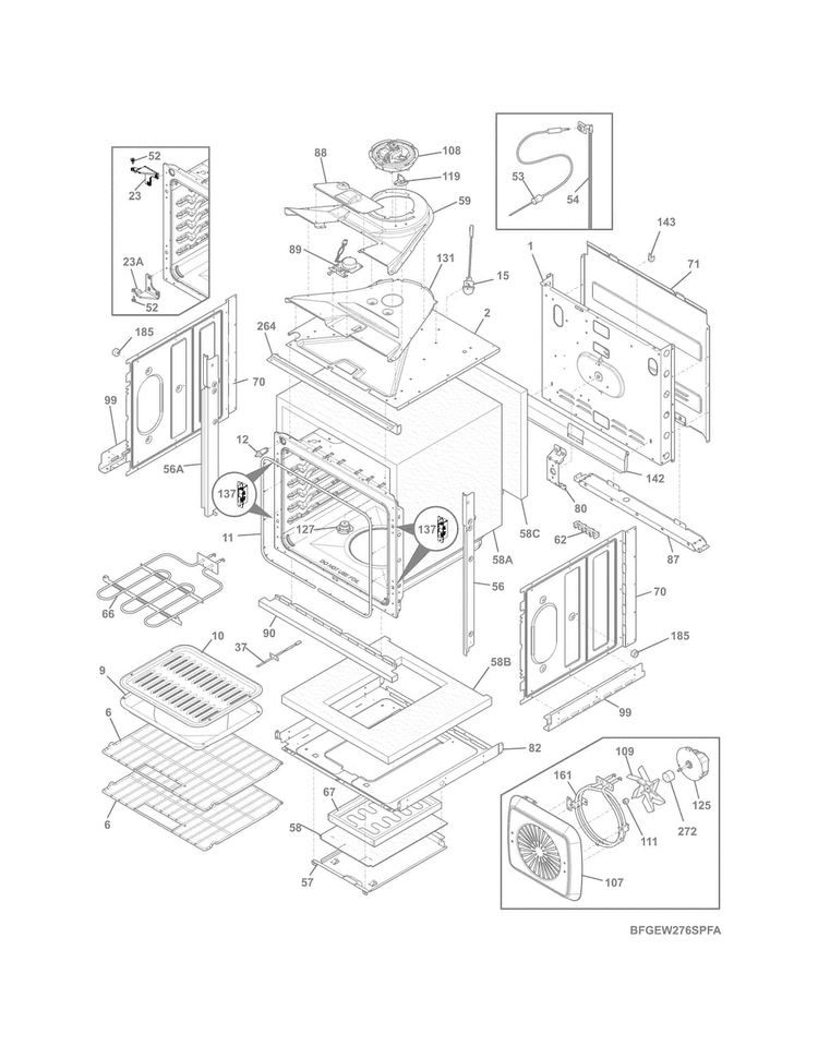 Body Diagram and Parts List for FGEW276SPFA  Frigidaire Wall Oven