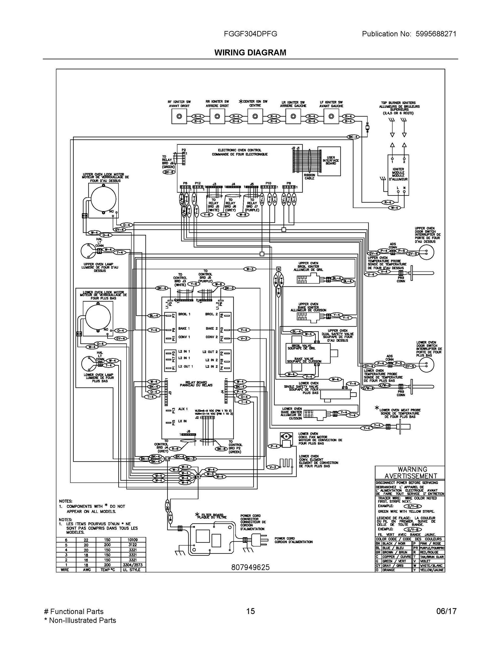 08 - WIRING DIAGRAM Diagram and Parts List for FGGF304DPFG  Frigidaire Range