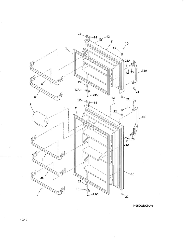 Door Diagram and Parts List for 25361789019  Kenmore Refrigerator