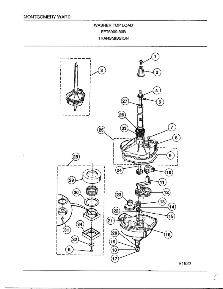 Transmission Diagram and Parts List for 6009-80B  Frigidaire Washer