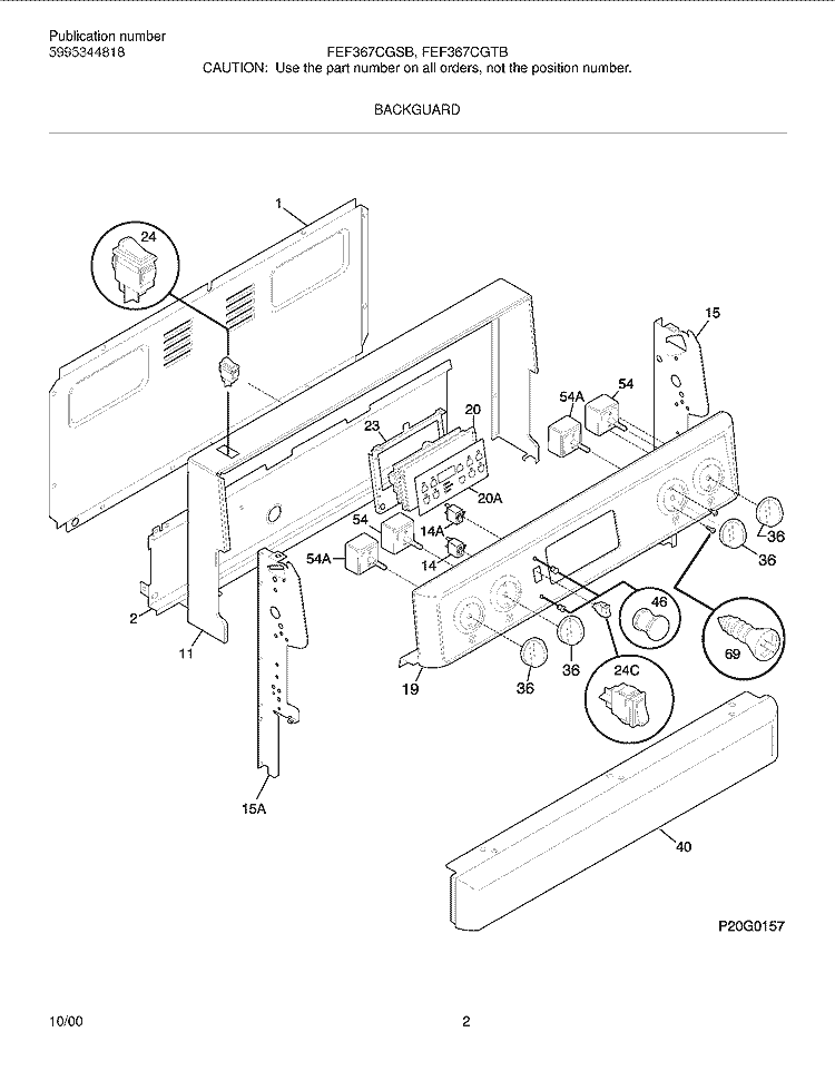 BACKGUARD Diagram and Parts List for FEF367CGTB  Frigidaire Range
