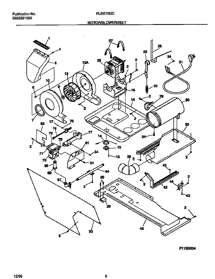 MOTOR / BLOWER / BELT Diagram and Parts List for FLSG72GCT4  Frigidaire Washer Dryer Combo