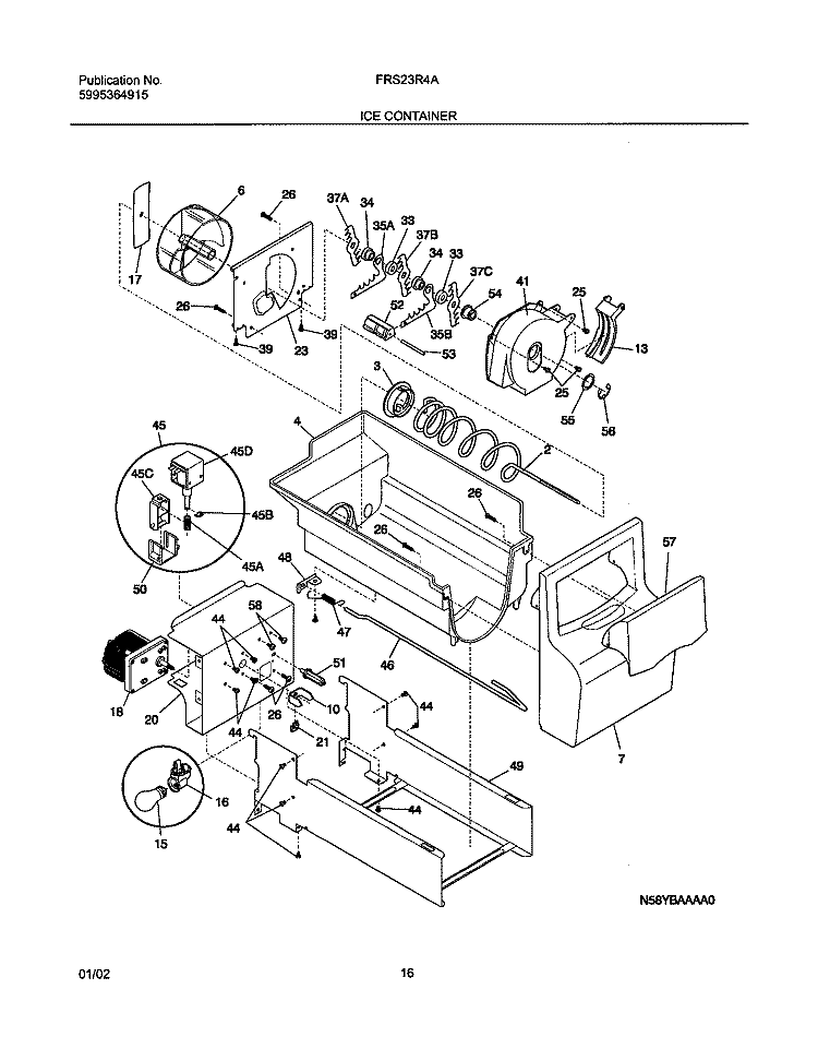 ICE CONTAINER Diagram and Parts List for FRS23R4AW3  Frigidaire Refrigerator