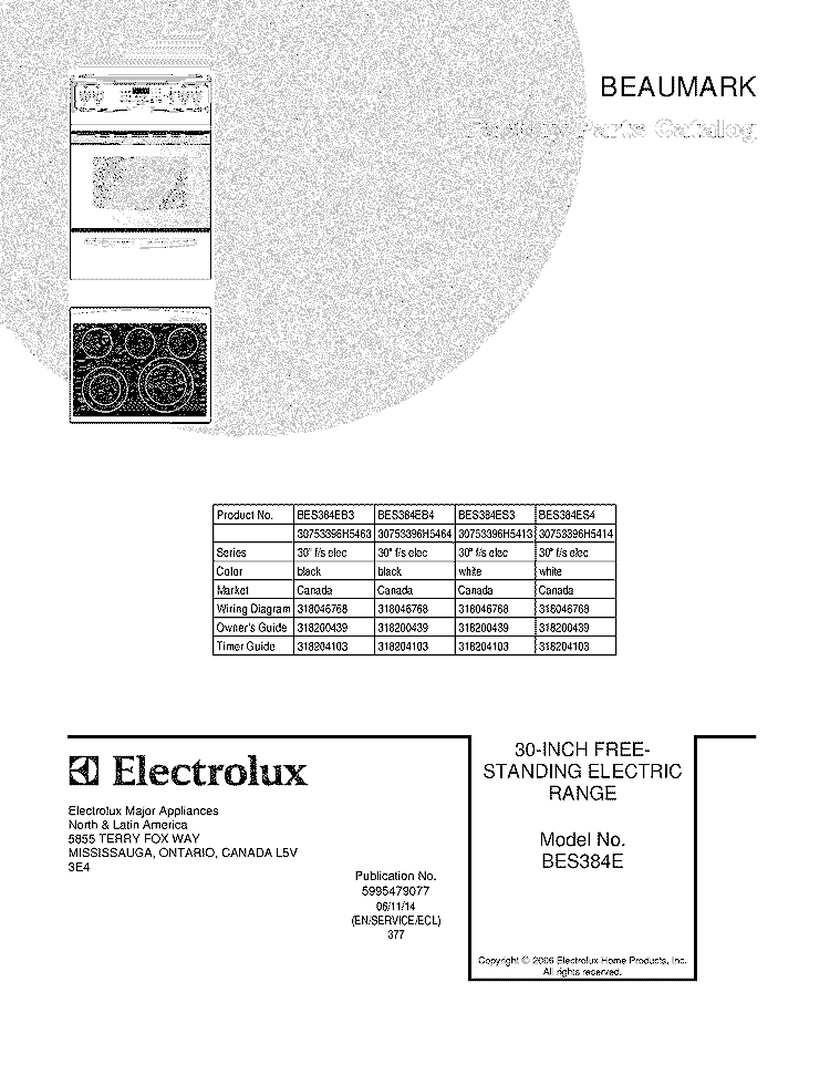 COVER Diagram and Parts List for BES384ES4  Crosley Range