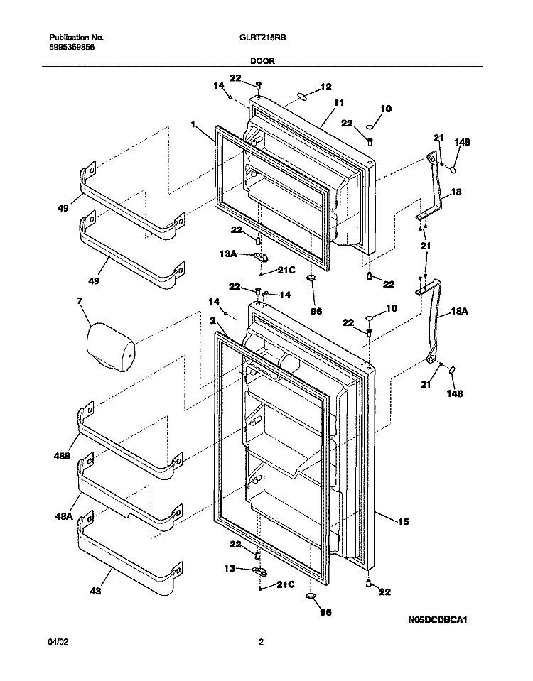 DOORS Diagram and Parts List for GLRT215RBW0  Frigidaire Refrigerator