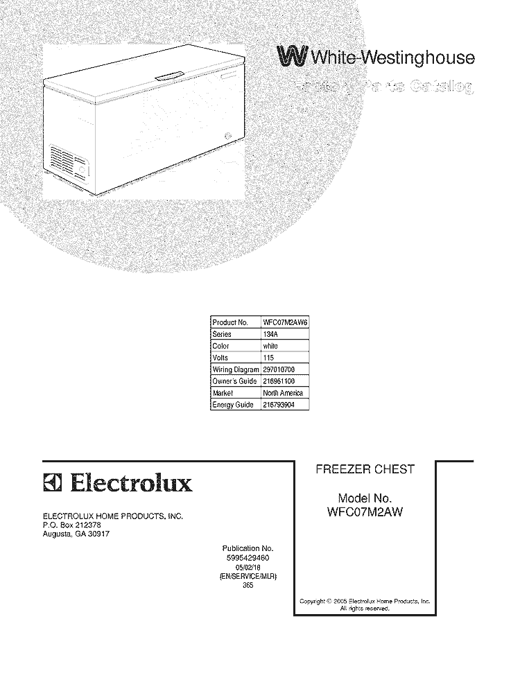 COVER Diagram and Parts List for WFC07M2AW6  Westinghouse Freezer