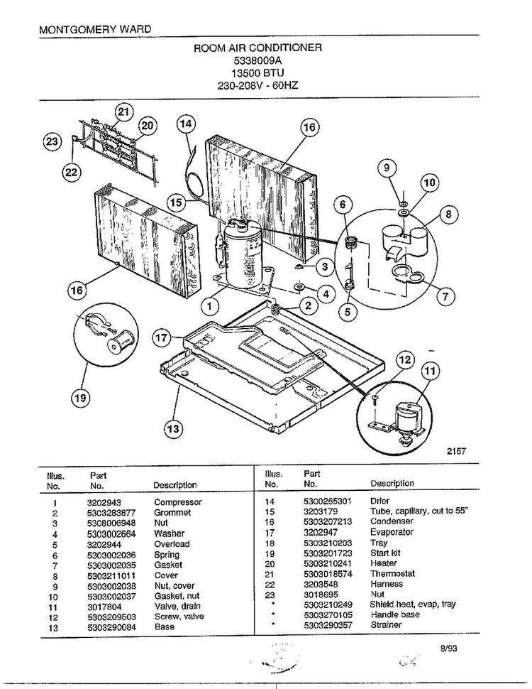 Room Air Conditioner Page 5 Diagram and Parts List for 4338009A  Frigidaire Air Conditioner