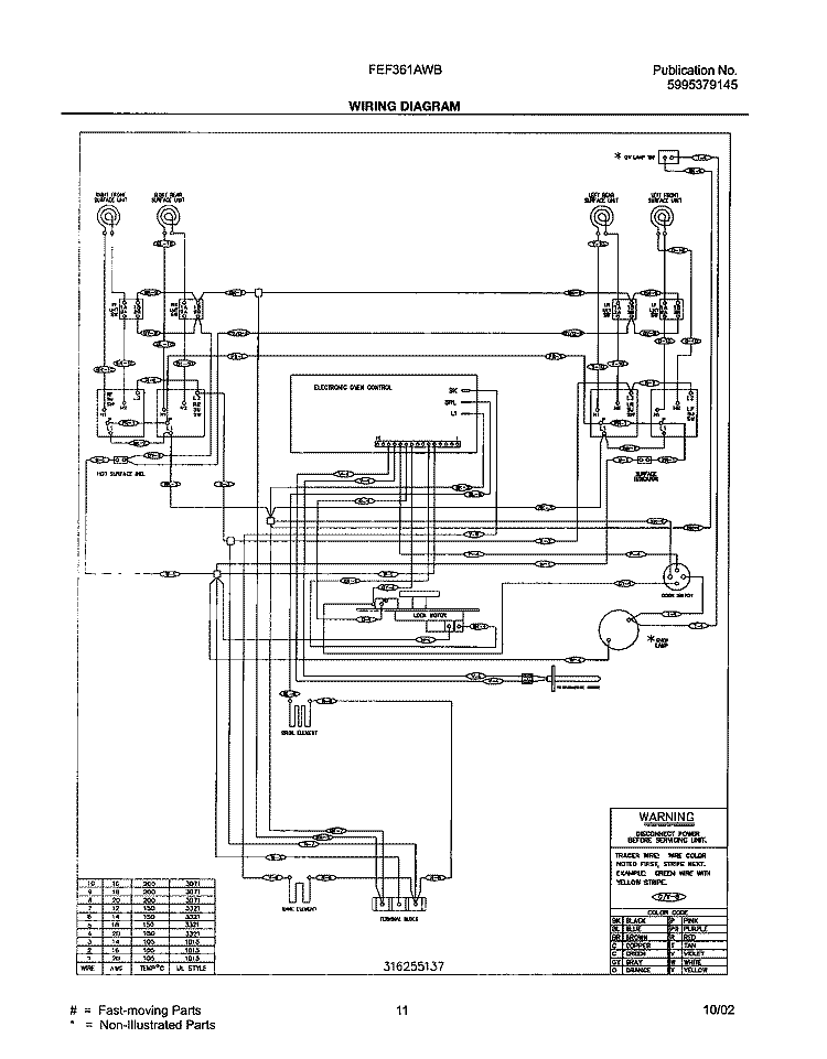 WIRING DIAGRAM Diagram and Parts List for FEF361AWB  Frigidaire Range