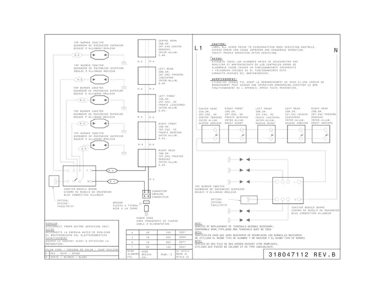 Wiring Diagram Diagram and Parts List for FPGC3677RSB  Frigidaire Cooktop