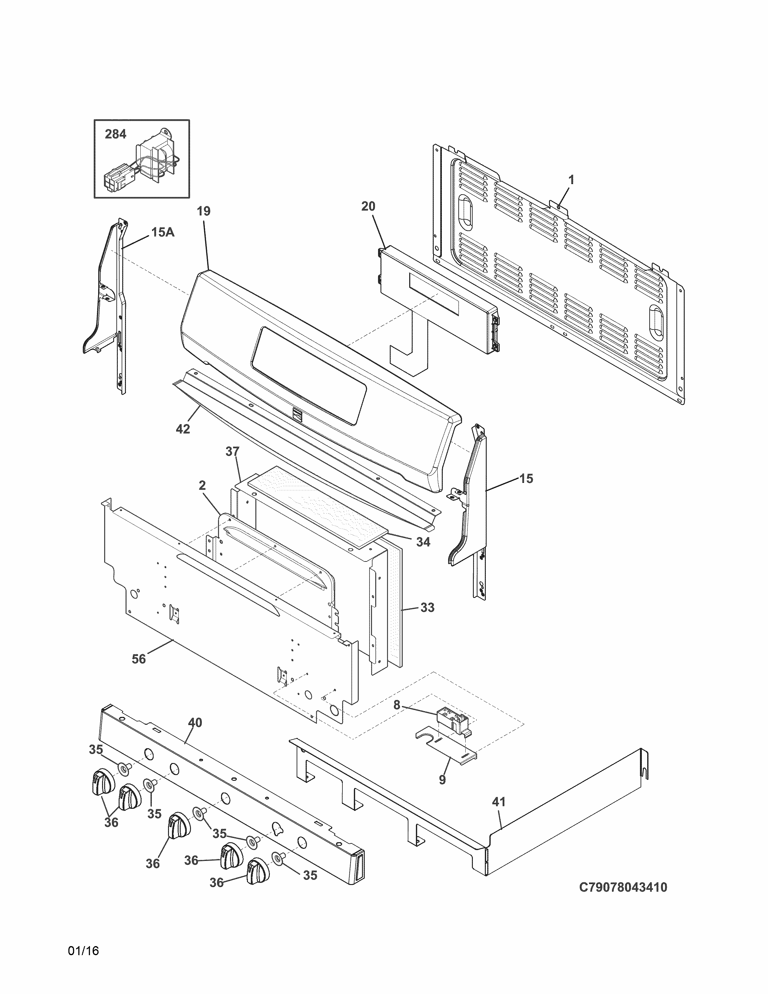 Backguard Diagram and Parts List for 79078042411  Kenmore Range