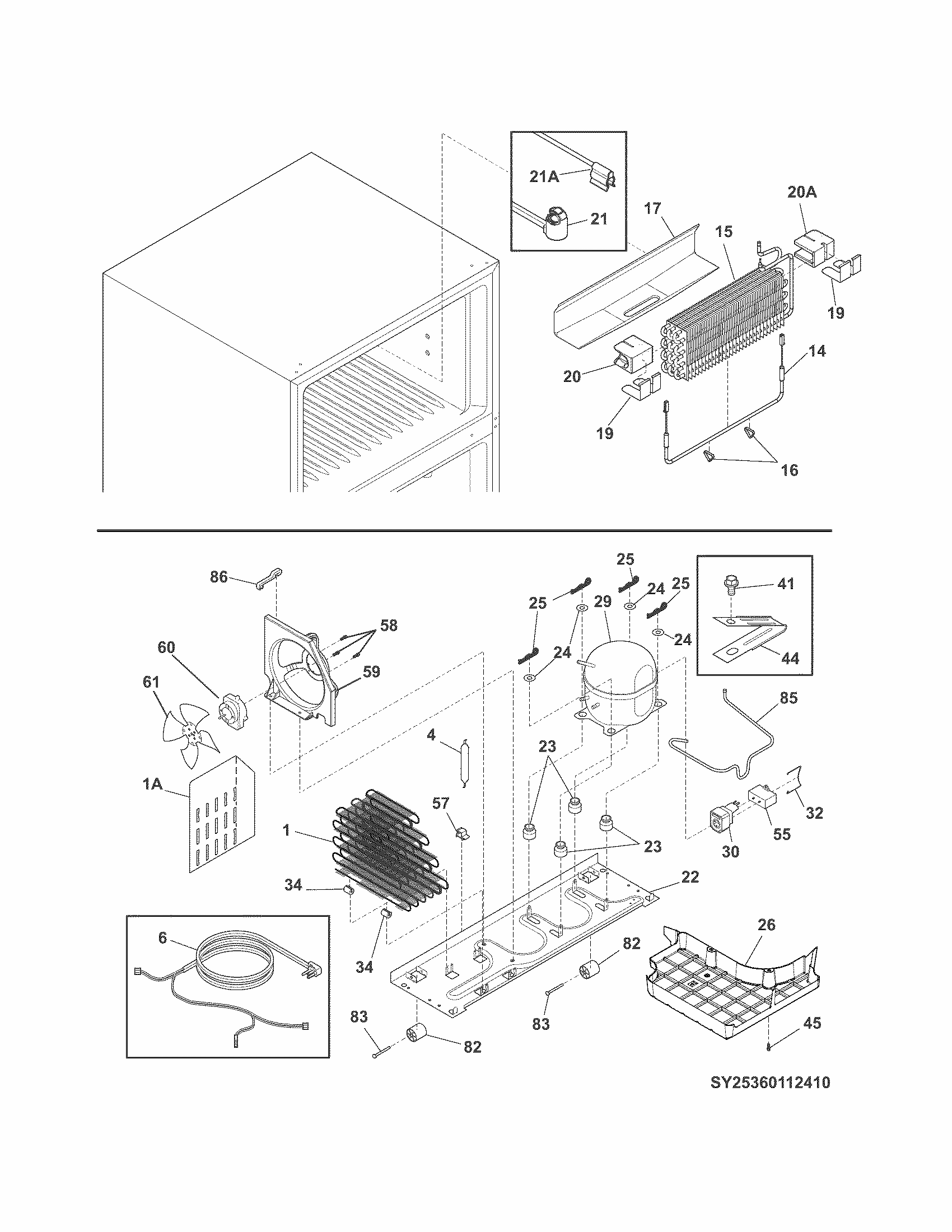 System Diagram and Parts List for FGTR2044QP1  Frigidaire Refrigerator