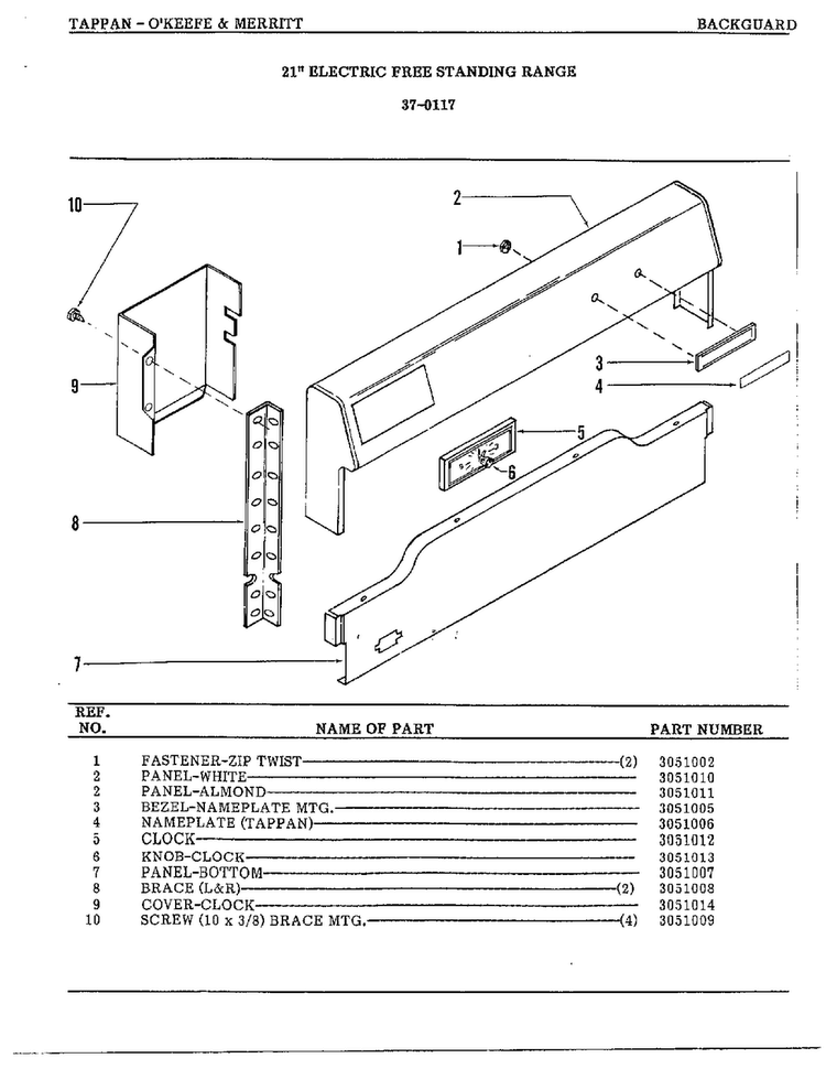 Backguard Page 2 Diagram and Parts List for 37-0117  Frigidaire Range