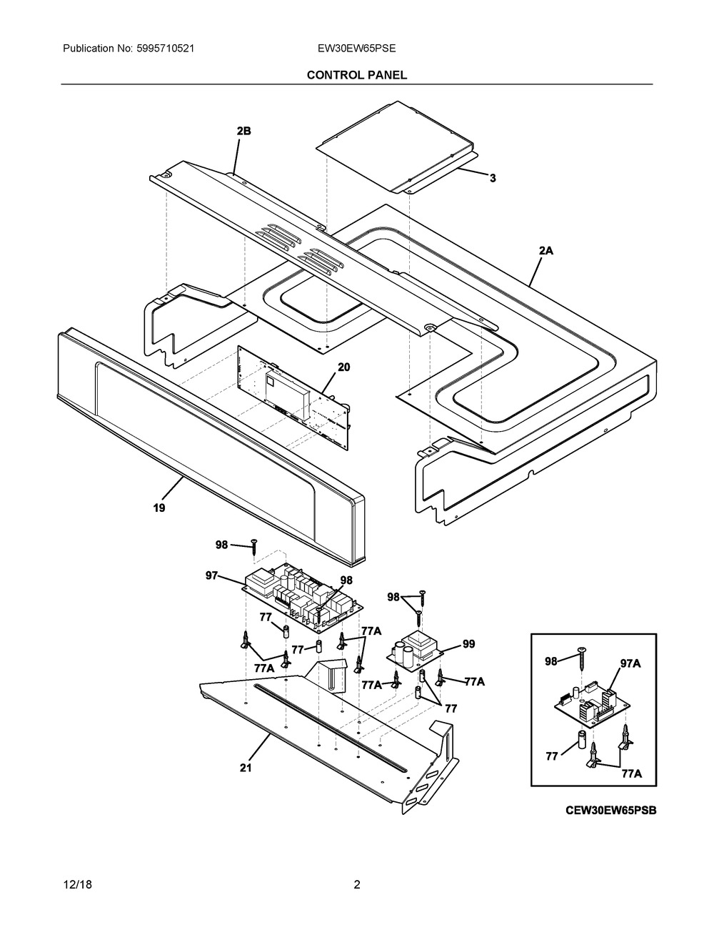 Control Panel Diagram and Parts List for EW30EW65PSE  Frigidaire Wall Oven
