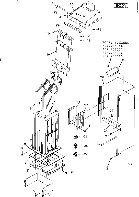 Body Diagram and Parts List for 867736326  Frigidaire Furnace