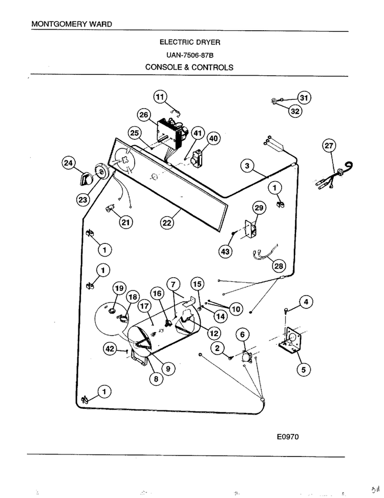 Electric Dryer/console And Controls Diagram and Parts List for 7506B  Frigidaire Dryer