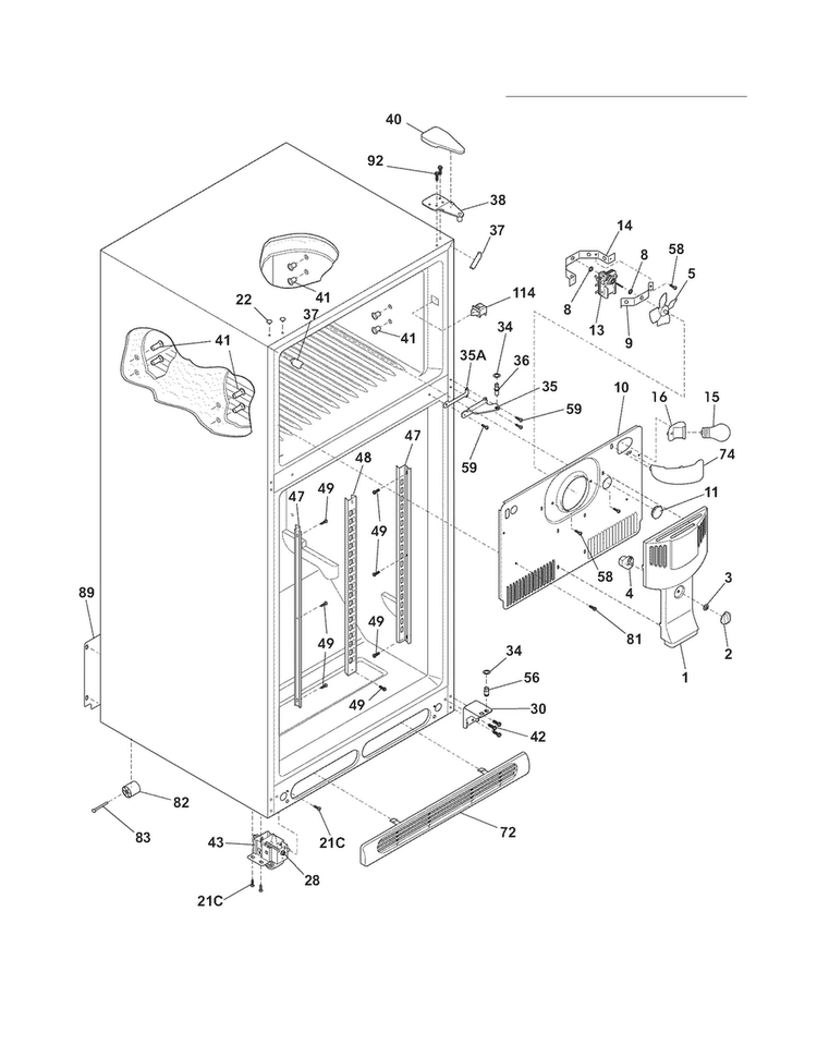 Cabinet Diagram and Parts List for LGUI2149LP2  Frigidaire Refrigerator