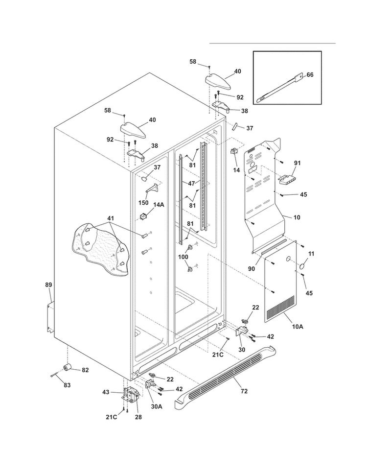 Cabinet Diagram and Parts List for FRS6LF7JS8  Frigidaire Refrigerator