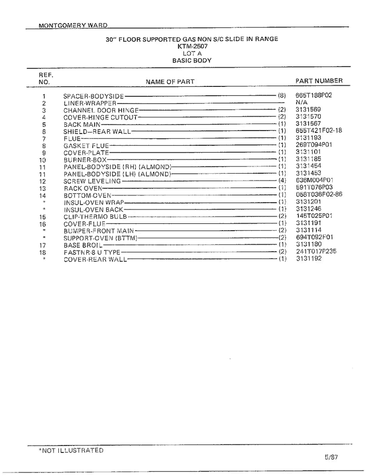 30` Floor/basic Body Page 2 Diagram and Parts List for 2507A  Frigidaire Range