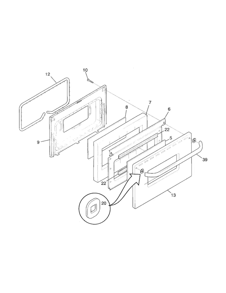 Door Diagram and Parts List for FGFB33WHSB  Frigidaire Range