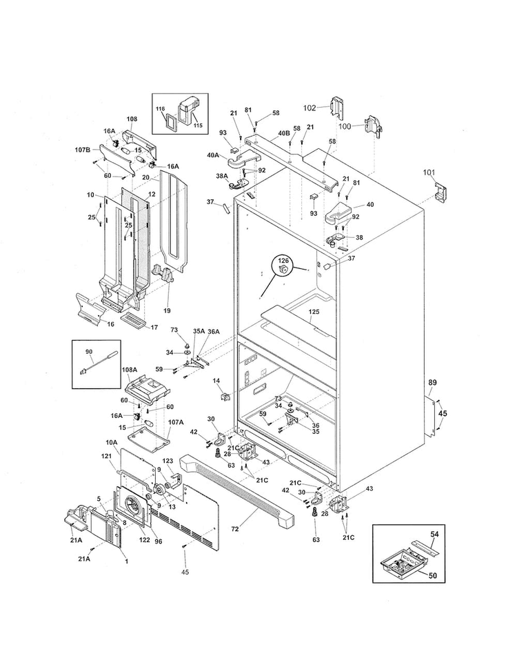 Cabinet Diagram and Parts List for 25370319213  Kenmore Refrigerator
