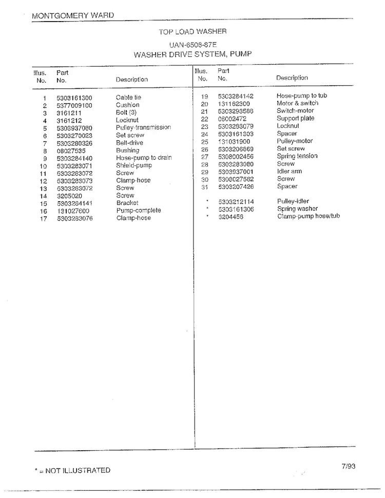 Top Load Washer/washer Drive System/pump Page 2 Diagram and Parts List for 6506-87E  Frigidaire Washer