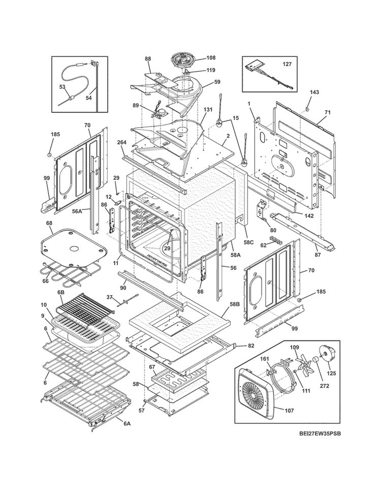 Body Diagram and Parts List for EI27EW35PSB  Electrolux Wall Oven