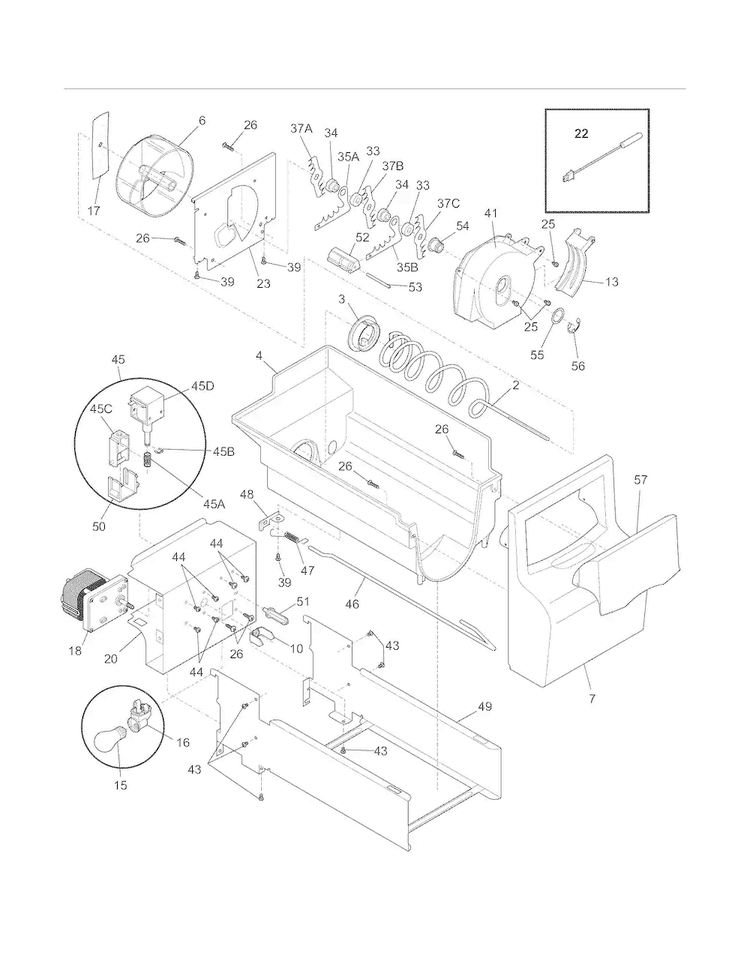 Ice Container Diagram and Parts List for FFHS2622MSF  Frigidaire Refrigerator