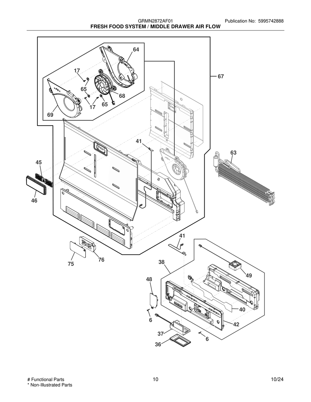 Fresh Food System / Middle Drawer Air Flow Diagram and Parts List for GRMN2872AF01  Frigidaire Refrigerator
