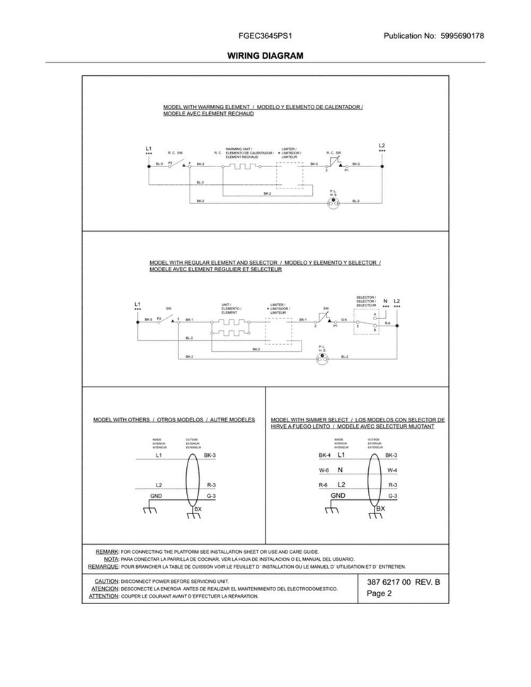 Wiring Diagram Diagram and Parts List for FGEC3645PS1  Frigidaire Cooktop