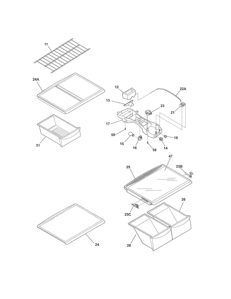 Shelves Diagram and Parts List for FFHT2126PB0  Frigidaire Refrigerator