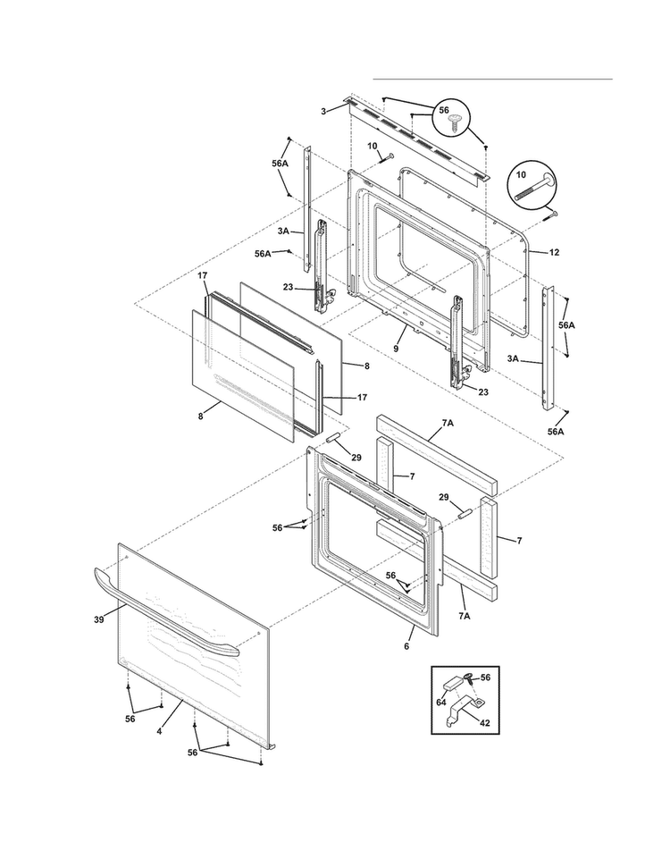 Door Diagram and Parts List for FFES3025LBD  Frigidaire Range