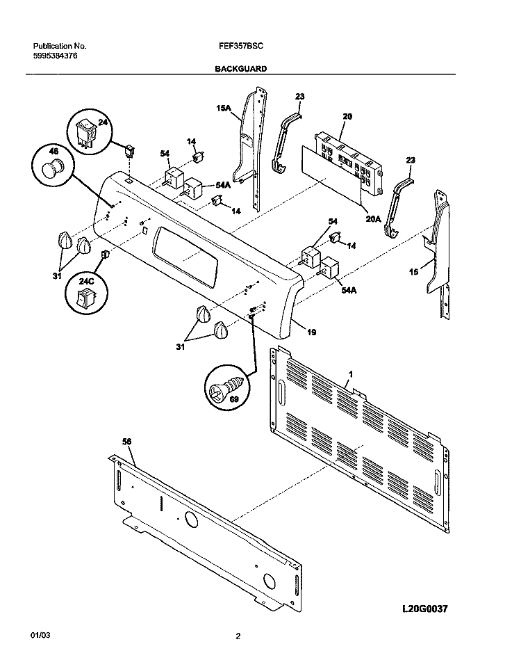 BACKGUARD Diagram and Parts List for FEF357BSC  Frigidaire Range