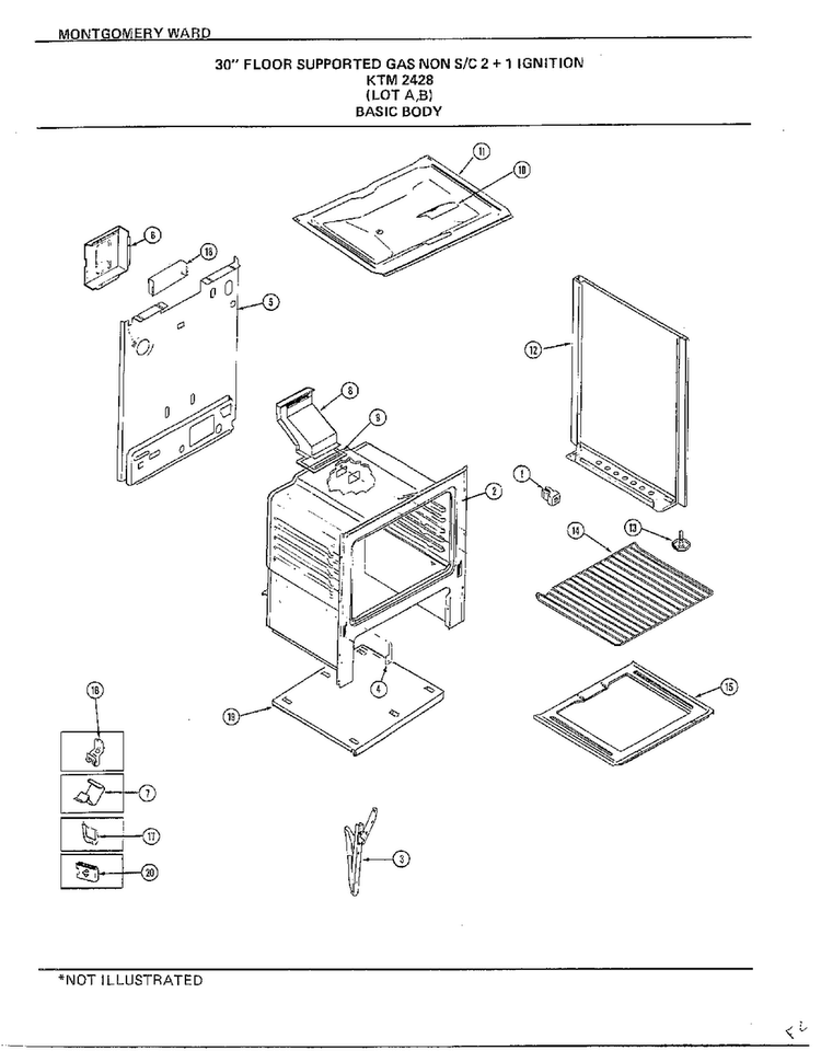 Basic Body Diagram and Parts List for 2428B  Frigidaire Range