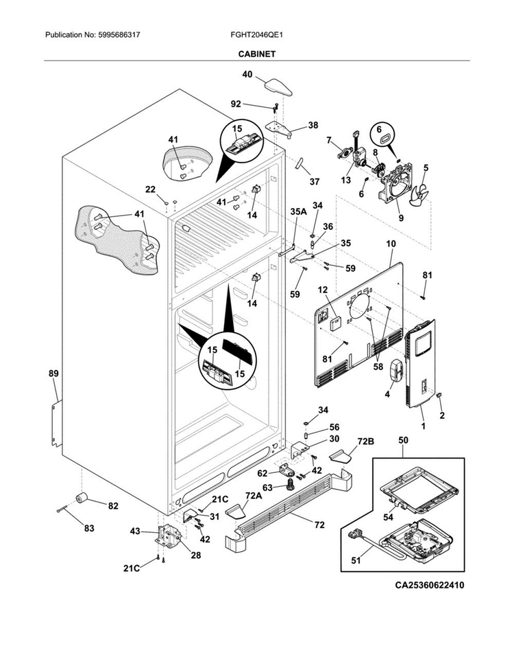 Cabinet Diagram and Parts List for FGHT2046QE1  Frigidaire Refrigerator