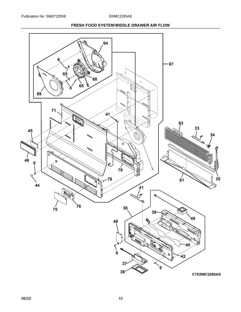 Fresh Food System/Middle Drawer Air Flow Diagram and Parts List for ERMC2295AS  Frigidaire Refrigerator