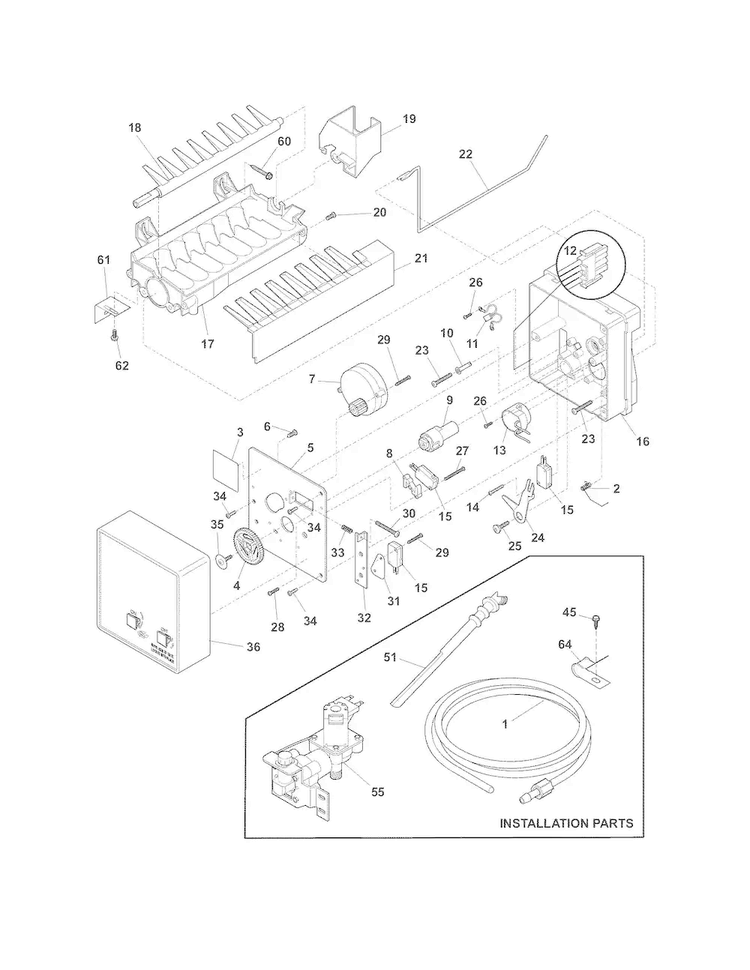 Ice Maker Diagram and Parts List for FFHI2126PS0  Frigidaire Refrigerator