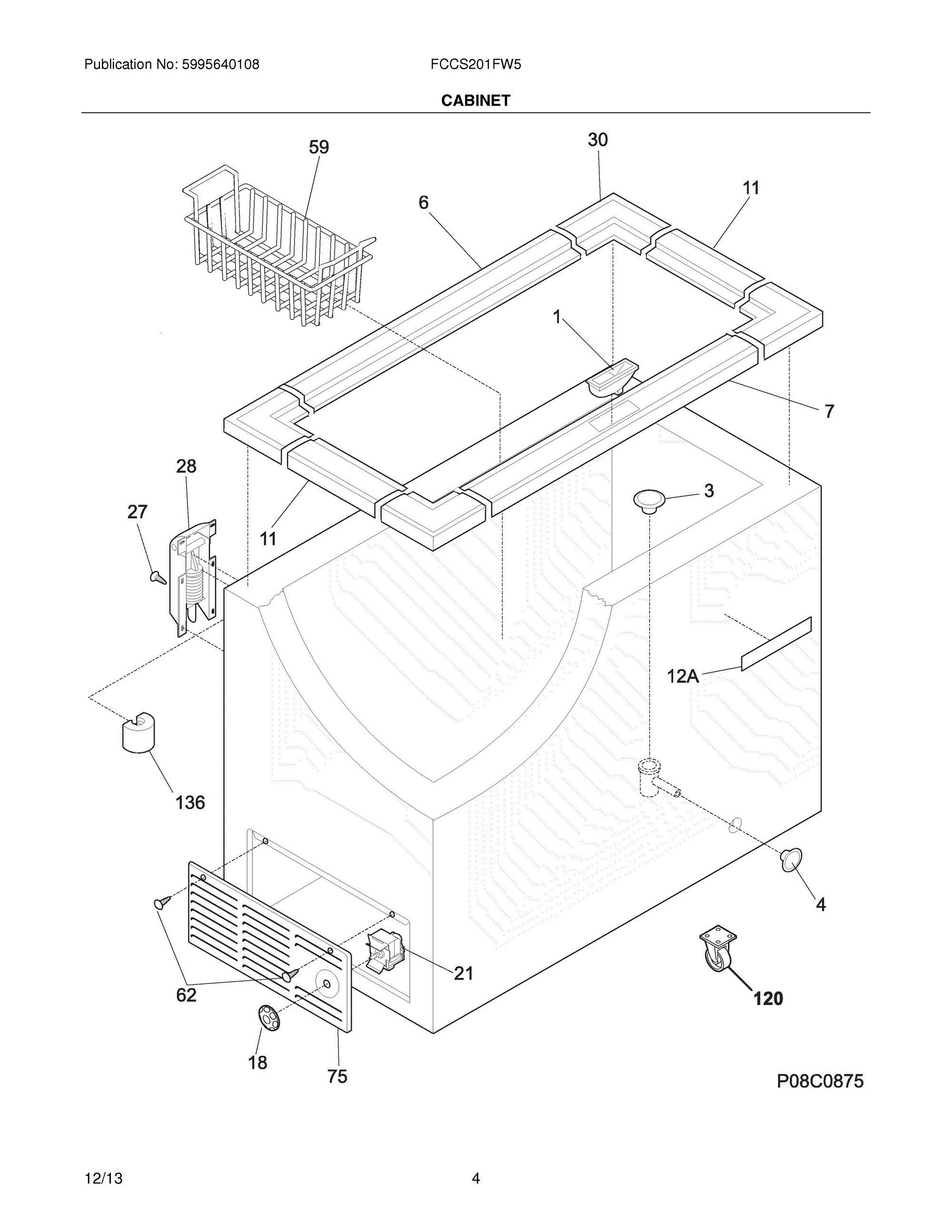 05 - CABINET Diagram and Parts List for FCCS201FW5  Frigidaire Freezer