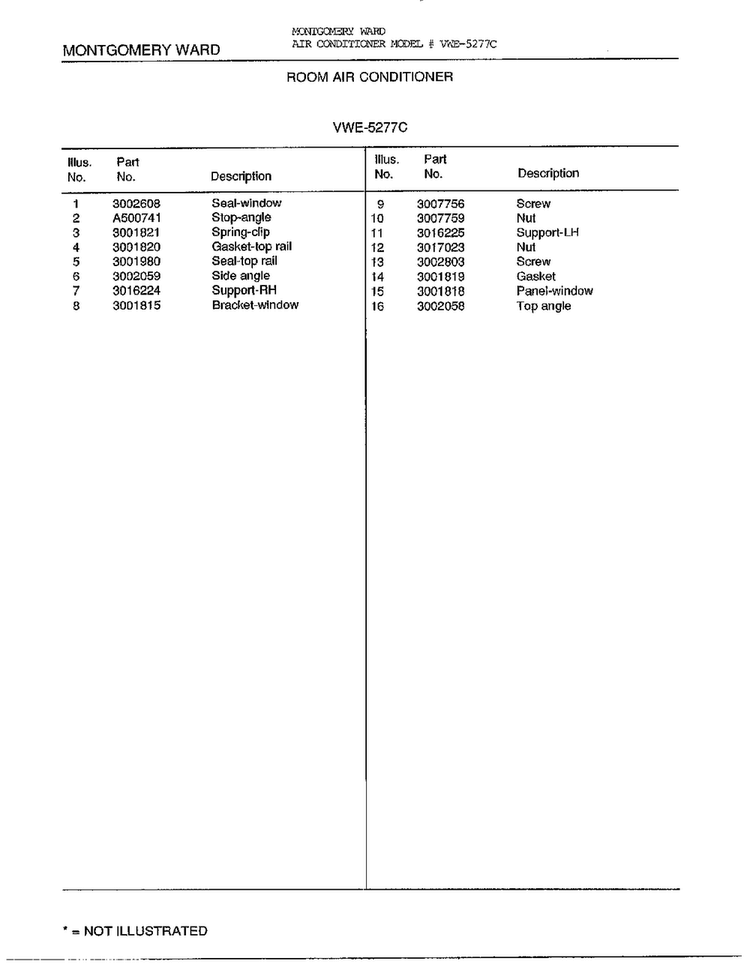 Room Air Conditioner Page 8 Diagram and Parts List for 5277C  Frigidaire Air Conditioner
