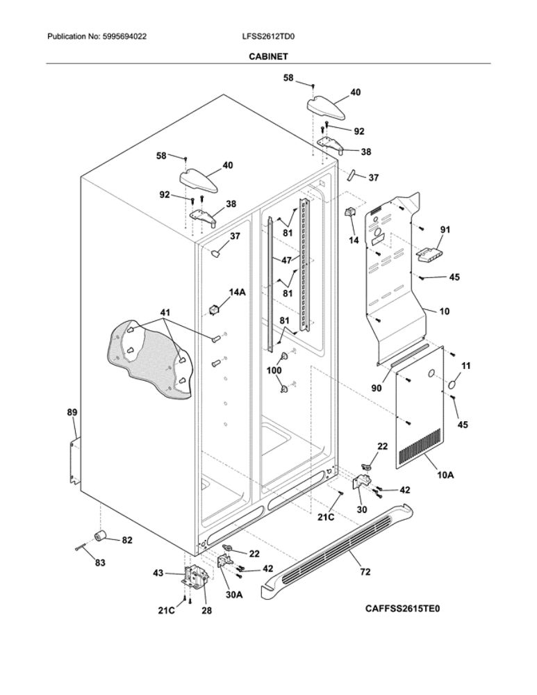 Cabinet Diagram and Parts List for LFSS2612TD0  Frigidaire Refrigerator