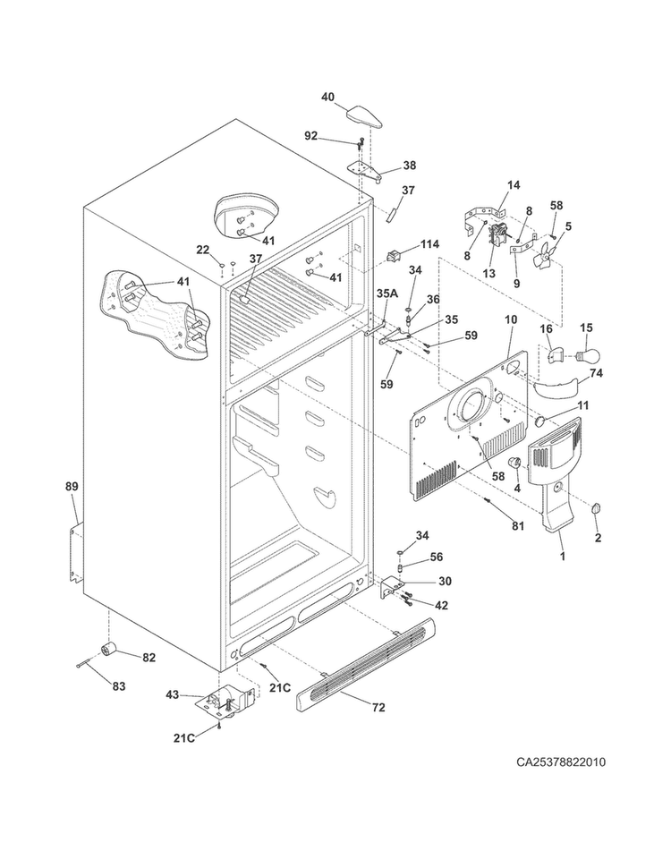 Cabinet Diagram and Parts List for FFHI1817LSC  Frigidaire Refrigerator