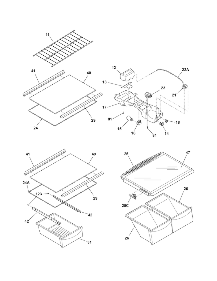 Shelves Diagram and Parts List for FRT18G6JSE  Frigidaire Refrigerator