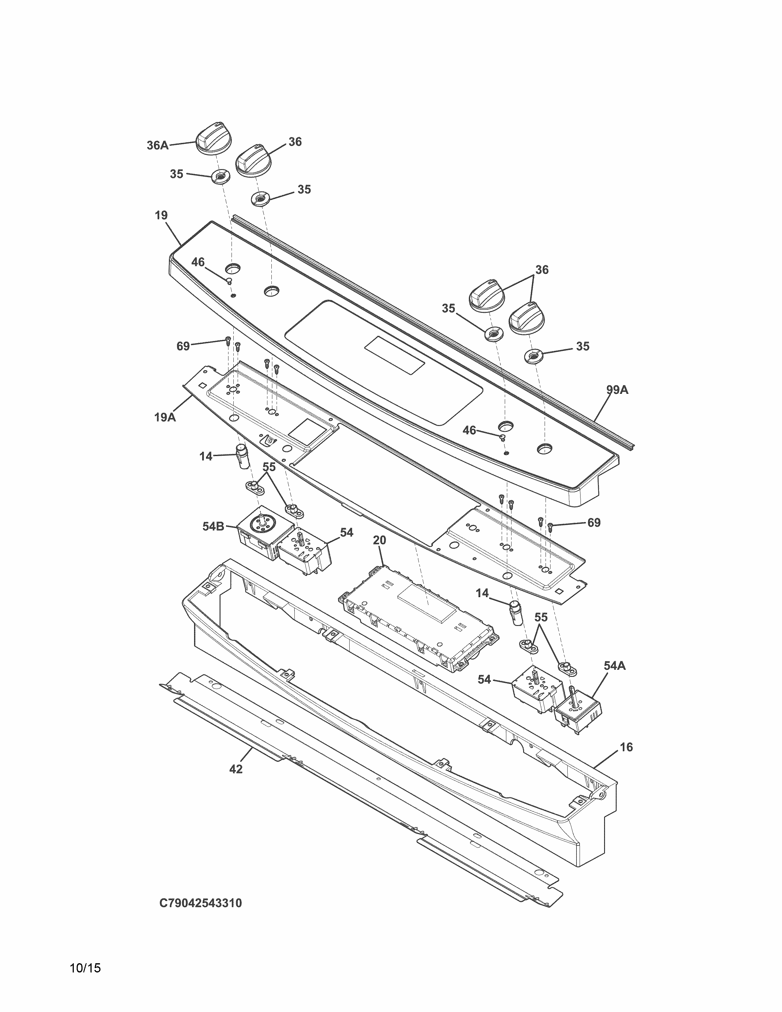 Backguard Diagram and Parts List for 79042543316  Kenmore Range