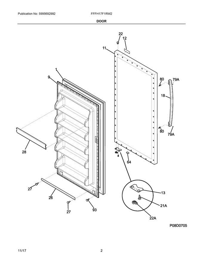 02 - Door Diagram and Parts List for FFFH17F1RW2  Frigidaire Freezer