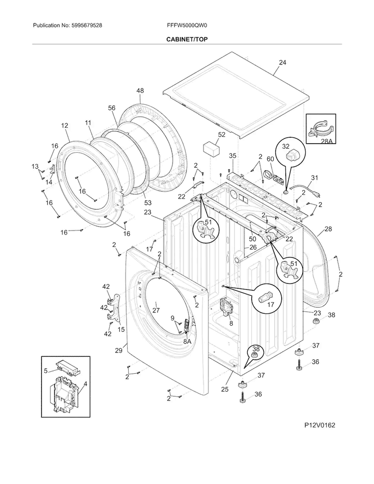 Cabinet/top Diagram and Parts List for FFFW5000QW0  Frigidaire Washer