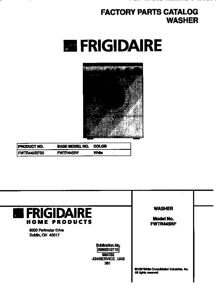 COVER Diagram and Parts List for FWTR445RFS0  Frigidaire Washer