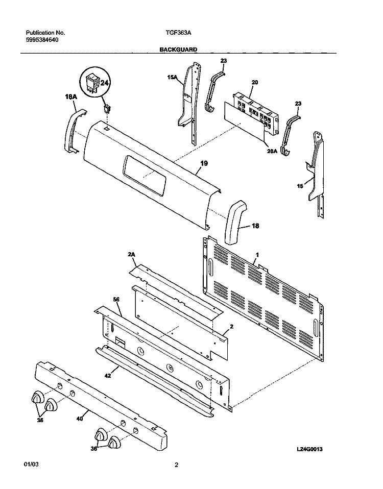 BACKGUARD Diagram and Parts List for TGF363AUD  Tappan Range
